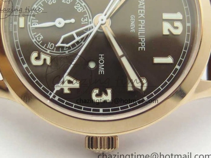 MIROTIME 0406 Calatrava 5524R Pilot Travel Time RG GRF Brown Dial on Brown Leather Strap MIYOTA TopPick 7155